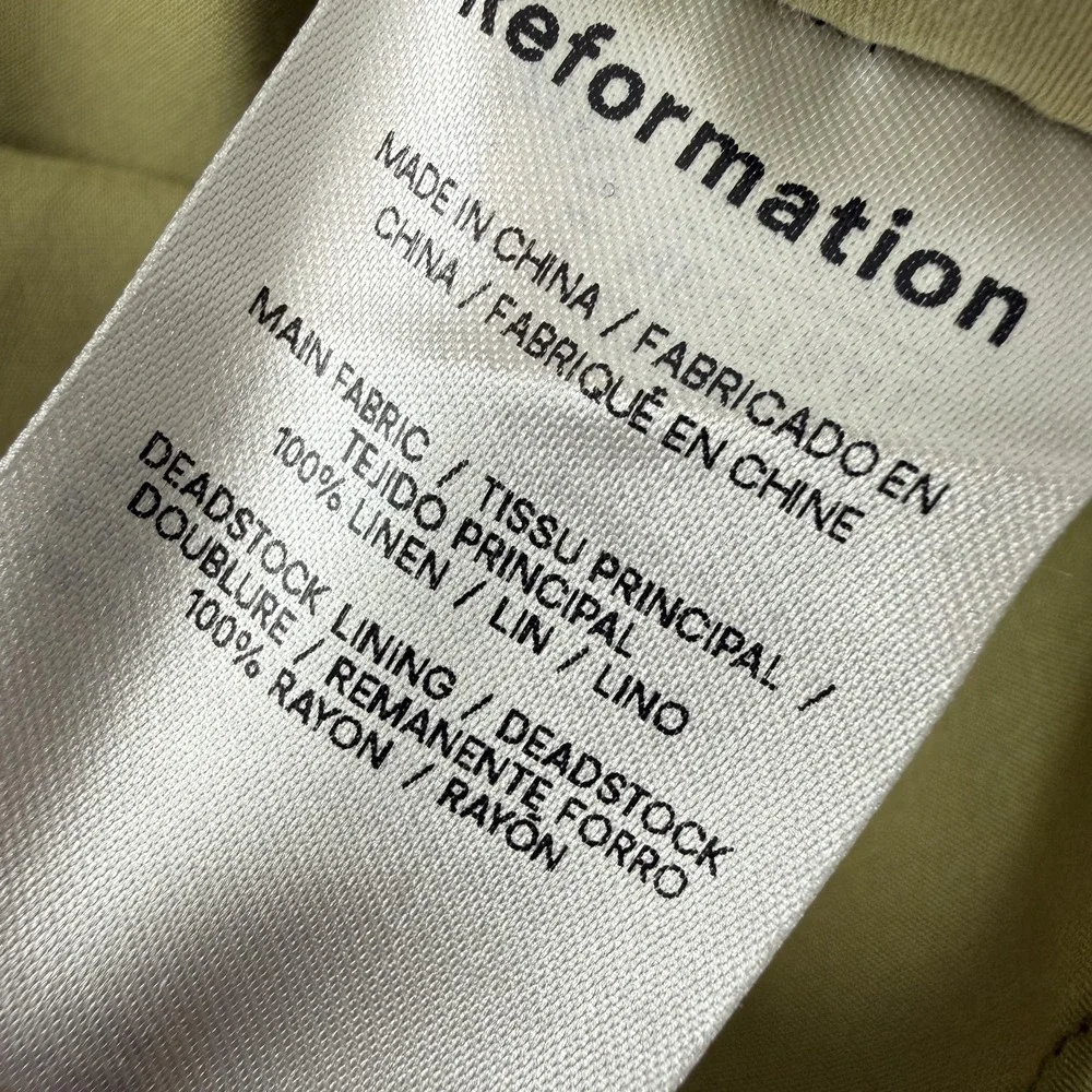 Reformation Dress Womens 6 Green Mini Sundress Halter Linen Lined Open Back‎ Tie